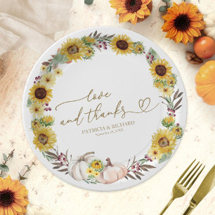 Plato De Papel Amor Y Gracias Boda De Calabaza De Girasol