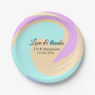 Plato De Papel Amor y gracias nombre boda de mármol colorido