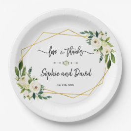 Plato De Papel Amor y gracias por la escritura floral blanca a ma