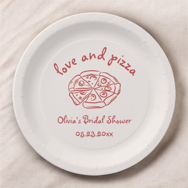 Plato De Papel Amor y pizza, mano italiana, ducha de novia roja d (Subido por el creador)