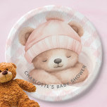 Plato De Papel Amortiguar las placas de papel Baby Shower del oso<br><div class="desc">La acurrucada aguada tiene un diseño neutro de ducha de bebé con el oso bebé más dulce durmiendo. Visite nuestra tienda para ver nuestra colección de ducha de oso acurrucada.</div>