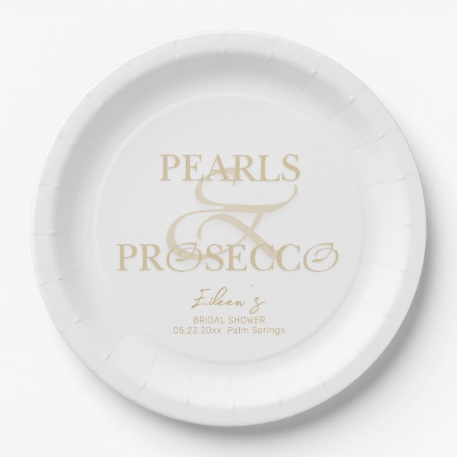 Plato De Papel Ampersand White Pearls & Prosecco Bridal Shower (Anverso)