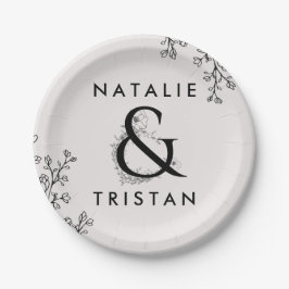 Plato De Papel Ampersor floral y pastel Boda