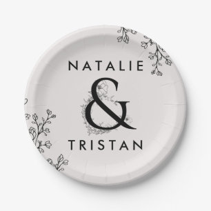 Plato De Papel Ampersor floral y pastel Boda