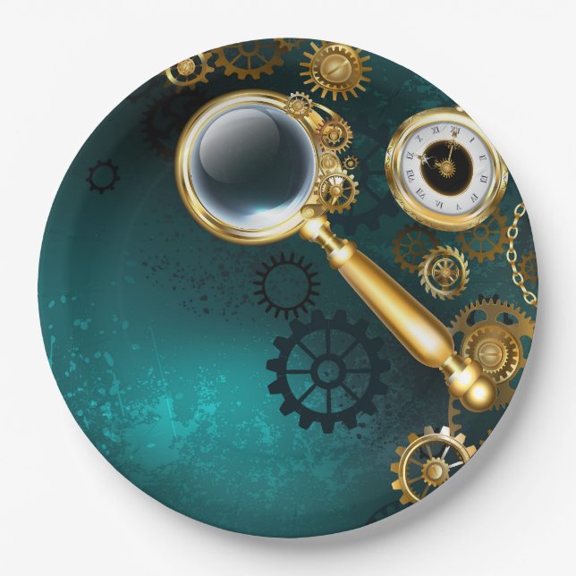 Plato De Papel Ampliador en estilo Steampunk (Anverso)