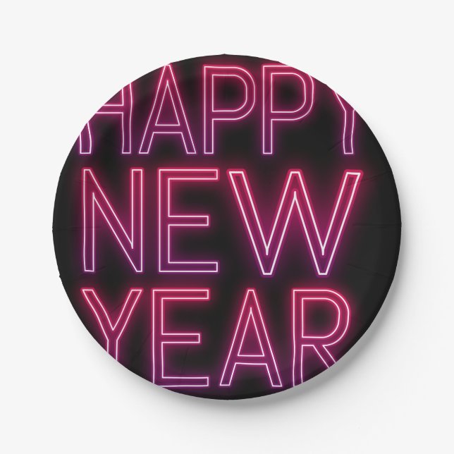 Plato De Papel Ampliar el degradado púrpura del año nuevo (Anverso)