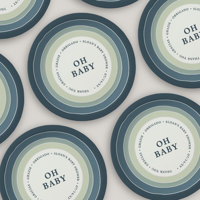 Plato De Papel Amueblado arcoiris Baby Shower Boy Blue Green (Subido por el creador)