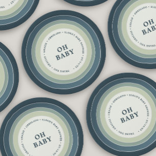 Plato De Papel Amueblado arcoiris Baby Shower Boy Blue Green