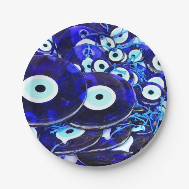 Plato De Papel Amullos Blue Evil Eye (Anverso)