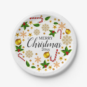 Plato De Papel Añadir año Feliz Navidad 20xx Navidades Tema 7"