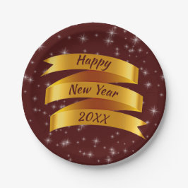 Plato De Papel Añadir año texto feliz Año nuevo 20xx cinta de oro