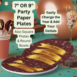 Plato De Papel Añadir año texto feliz Año nuevo 20xx cinta de oro