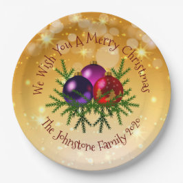 Plato De Papel Añadir Navidades coincidentes de nombres en oro 9"