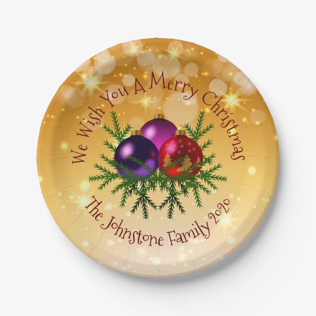 Plato De Papel Añadir Navidades de coincidencia de nombres en oro (Anverso)
