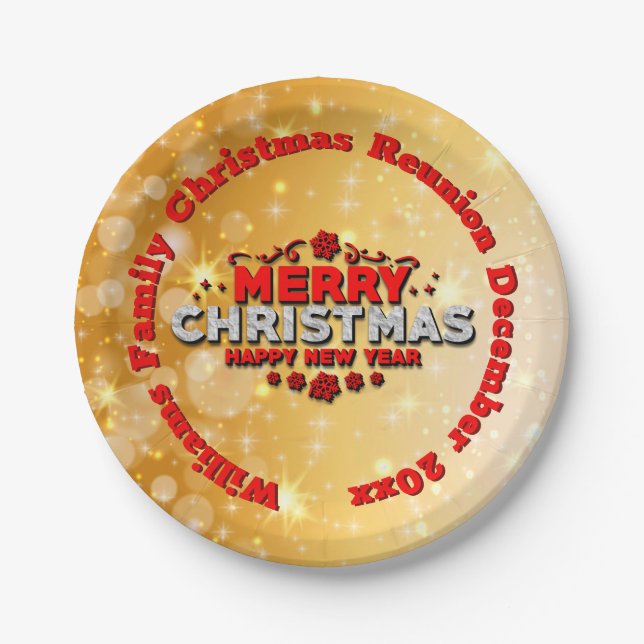 Plato De Papel Añadir nombre año coincidente Feliz Navidad 7" (Anverso)