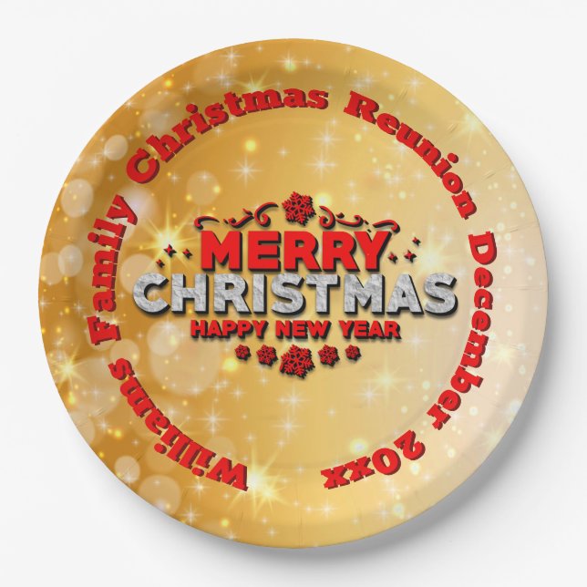 Plato De Papel Añadir nombre año coincidente Feliz Navidad 9" (Anverso)