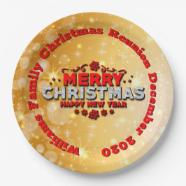 Plato De Papel Añadir nombre año coincidente Feliz Navidad 9"