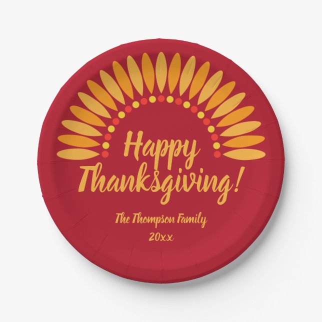 Plato De Papel Añadir nombre año Feliz Día de Acción de Gracias Y (Anverso)