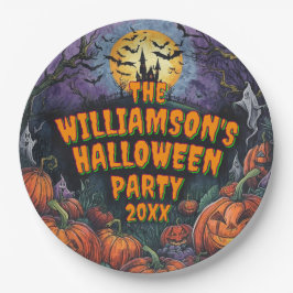 Plato De Papel Añadir nombre año fiesta de Halloween 9"