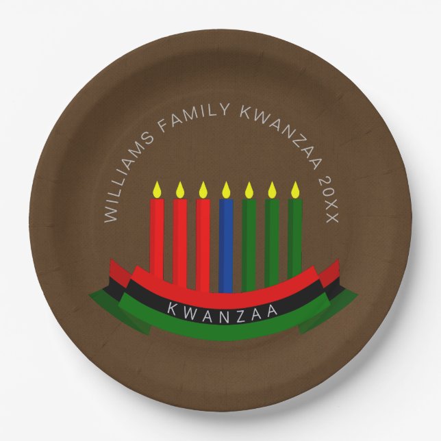 Plato De Papel Añadir nombre año velas de Kwanzaa 9" (Anverso)