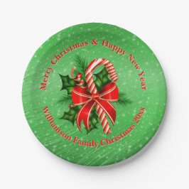Plato De Papel Añadir nombre cambiar texto Navidades verdes rojos