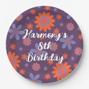 Plato De Papel Añadir nombre feliz Flores retro 70 Daisy Funny Cu