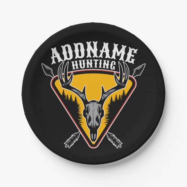 Plato De Papel AÑADIR NOMBRE Hunter Elk Skull Big Antlers Caza de (Anverso)