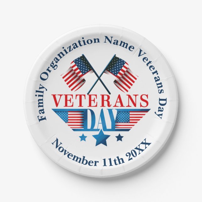 Plato De Papel Añadir nombre Texto Veteranos Fiesta de celebració (Anverso)