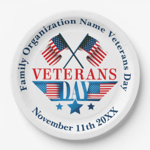 Plato De Papel Añadir nombre Texto Veteranos Fiesta de celebració