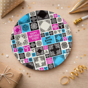 Plato De Papel Añadir nombre y relación cumpleaños magenta y azul