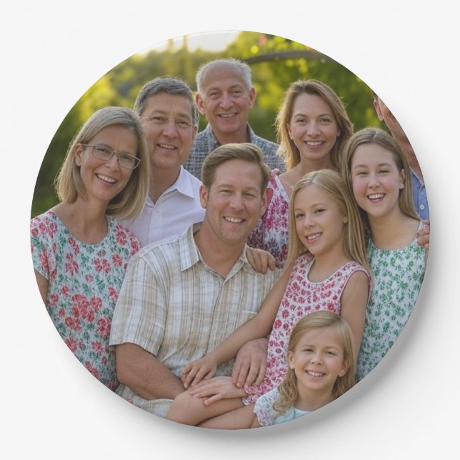 Plato De Papel Añadir Personalizar de fotografía de Reunión Famil (Anverso)