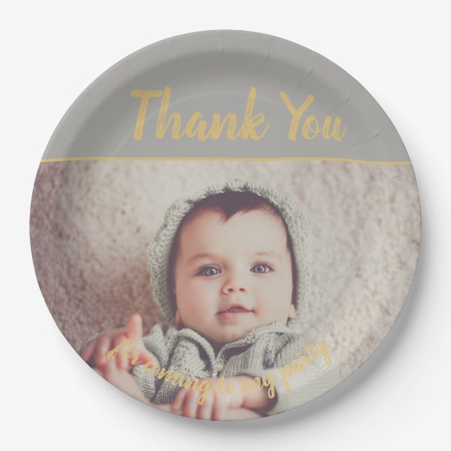 Plato De Papel Añadir su propia foto cumpleaños Gracias (Anverso)