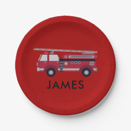 Plato De Papel Añadir tu nombre camión de bomberos rojos personal