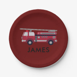 Plato De Papel Añadir tu nombre camión de bomberos rojos personal