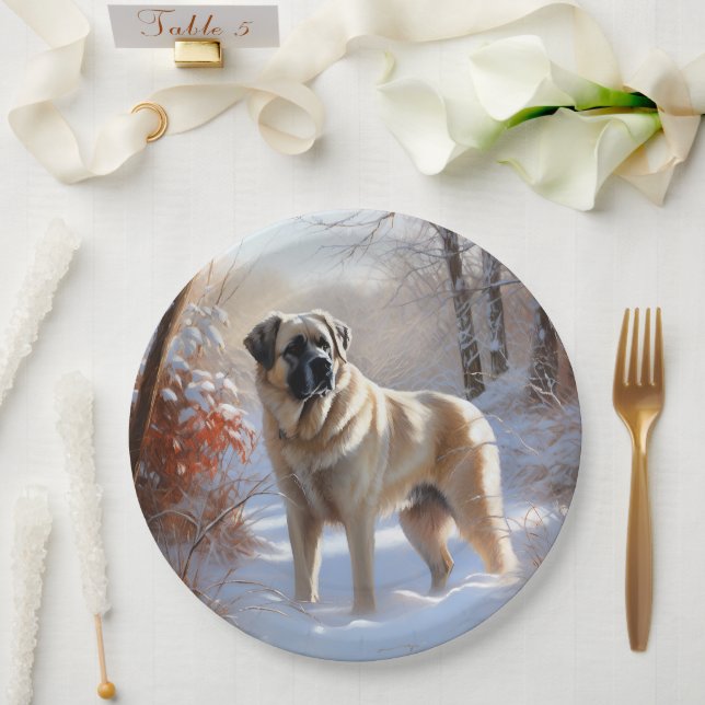 Plato De Papel Anatolian Shepherd Let It Snow Navidades (Boda)