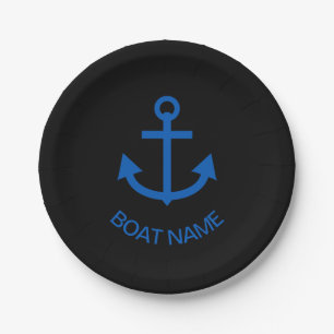 Plato De Papel Anchor Blue Personalizado Tu Nombre De Barco Negro