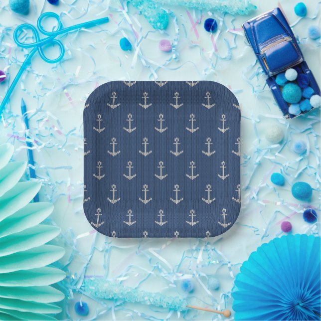 Plato De Papel Anchor marino Knit (Fiesta)