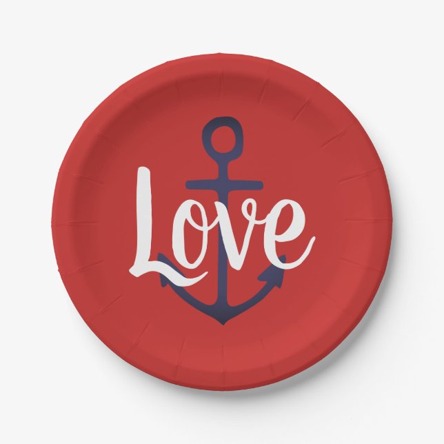 Plato De Papel ANCHOR náutico + script AMOR | (Anverso)