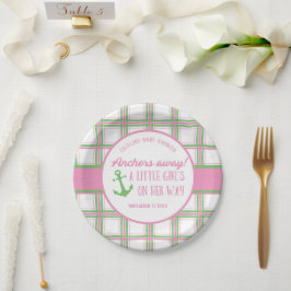 Plato De Papel Anchores ausentes Chica Baby Shower Náutico