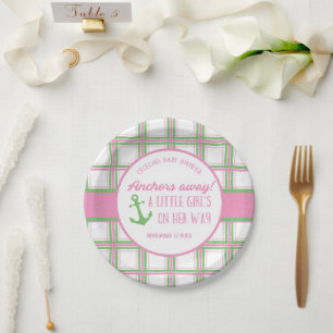 Plato De Papel Anchores ausentes Chica Baby Shower Náutico