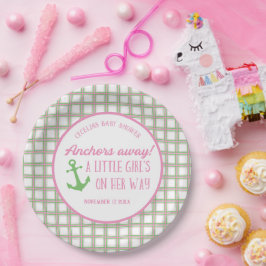Plato De Papel Anchores ausentes Chica Baby Shower Náutico