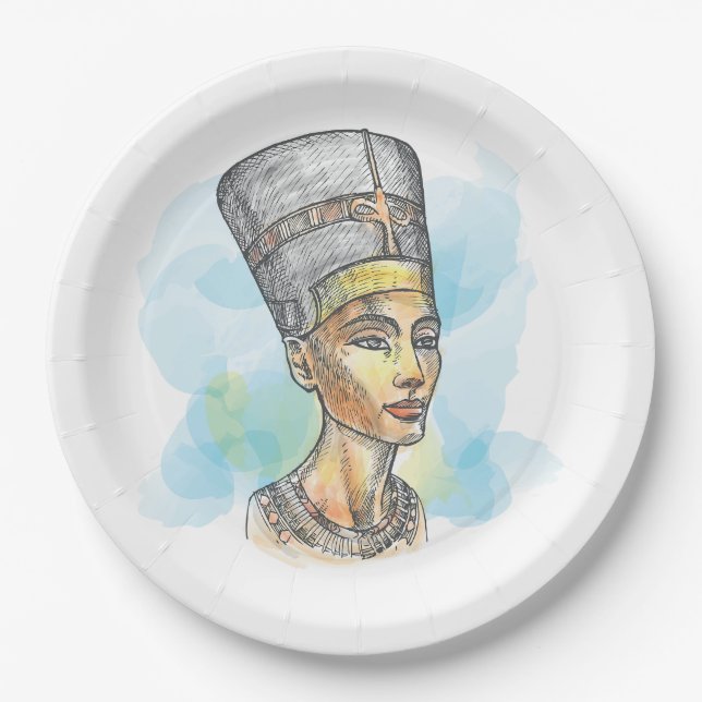 Plato De Papel Ancient Egyptian Queen Nefertiti Bust Sketch (Anverso)