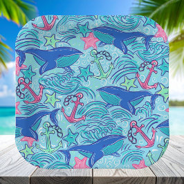 Plato De Papel Ancla de ballena estrella de mar costera / Náutica