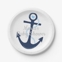 Ancla náutica Blue Gray Boy Baby Shower Plate