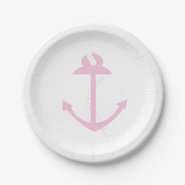 Plato De Papel Ancla náutica rosa (Anverso)