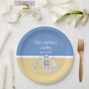 Plato De Papel Anclaje acuarela y pareja de ortejas de mar curado