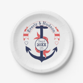 Plato De Papel Anclaje Boda de coral de la marina náutica persona
