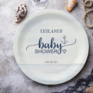 Plato De Papel Anclaje de Baby Shower oceánico náutico