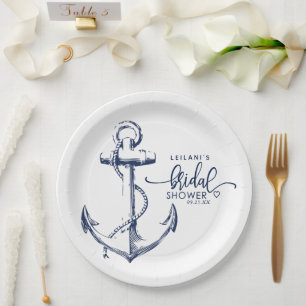 Plato De Papel Anclaje Náutico Ducha Bridal Blanco