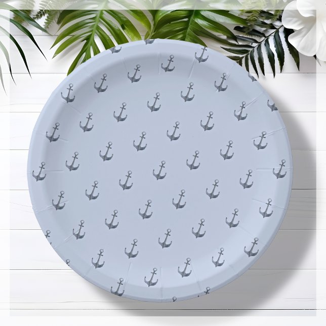 Plato De Papel Anclaje temático sobre vela azul | BABY SHOWER (Subido por el creador)